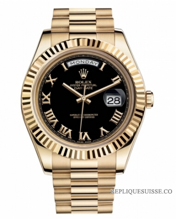 Réplique Rolex Day Date II President jaune or noir cadran 218238 BKRP Mon 218238 BKRP