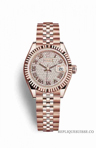 Copie Montre Rolex Datejust 28 or Everose 18 carats 279175 cadran pave de diamants m279175-0024