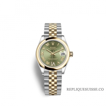 Rolex Datejust 31 Oystersteel or jaune 18 ct M278243-0016 Vert olive sertie de diamants Cadran