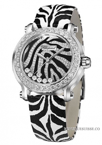 Copie Montre Chopard Happy Sport edition speciale Zebra en acier avec lunette en or blanc 278475-2003