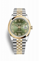 Copie Montre Rolex Datejust 36 Jaune Rolesor Oystersteel or jaune 18 carats 126203 Vert olive serti Cadran m126203-0025