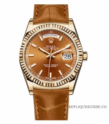 Rolex Day Date Or jaune Cognac cadran 118138 COL