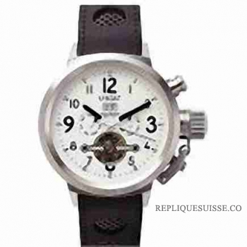 U-BOAT FlightDeck 50mm Tourbillon Blanc Dial noir cuir Montre Réplique