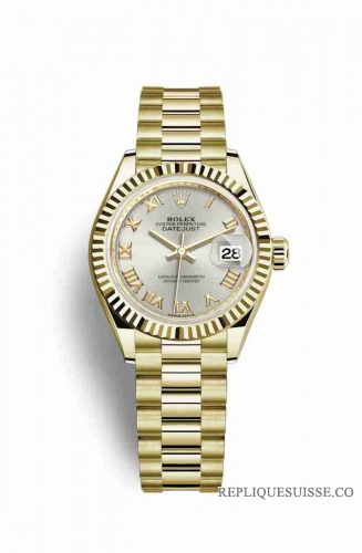 Copie Montre Rolex Datejust 28 Or jaune 18 ct Argent Cadran m279178-0020