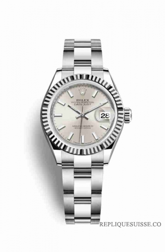 Copie Montre Rolex Datejust 28 Blanc Roles ou Oystersteel 18 carats en or blanc Argent Cadran m279174-0006