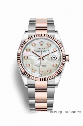 Copie Montre Rolex Datejust 36 Everose Roles ou Oystersteel 18 ct Everose or 126231 Blanc nacre sertie de diamants Cadran m126231-0022