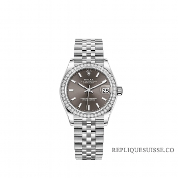 Rolex Datejust 31 Rolesor blanc cadran gris fonce bracelet Jubilee