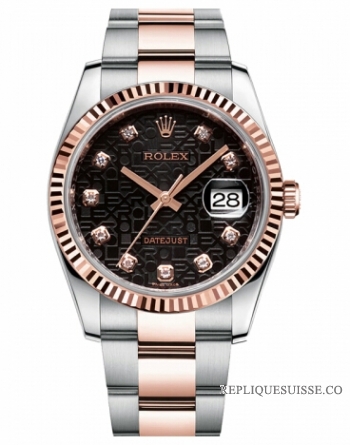 Réplique Rolex Datejust 36mm acier et or rose cadran noir jubile 116231 BKJDO