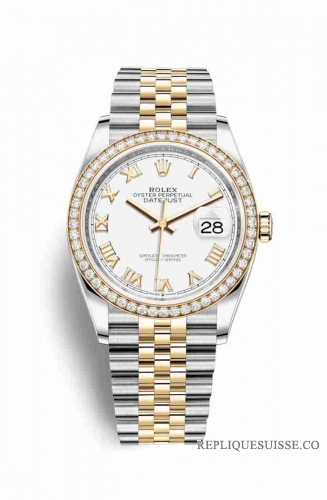 Copie Montre Rolex Datejust 36 Jaune Rolesor Oystersteel or jaune 18 ct 126283RBR cadran blanc m126283rbr-0015