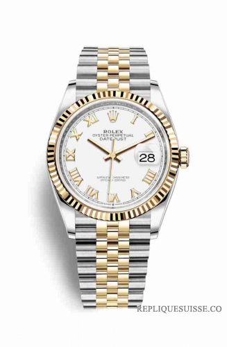 Copie Montre Rolex Datejust 36 Jaune Roles ou Oystersteel Or jaune 18 ct 126233 Cadran Blanc m126233-0029