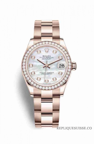 Copie Montre Rolex Datejust 31 18 ct Everose or 278285RBR Blanc nacre sertie de diamants Cadran m278285rbr-0011