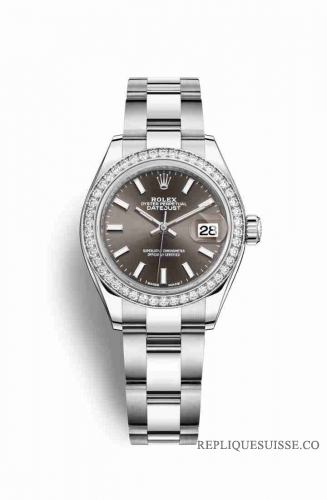 Copie Montre Rolex Datejust 28 Blanc Role ou Oystersteel Or blanc 18 carats RBR Gris fonce Cadran m279384rbr-0014