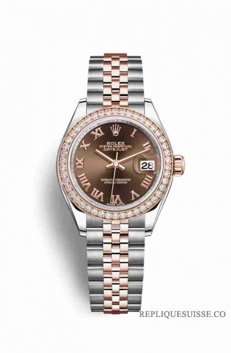 Copie Montre Rolex Datejust 28 Everose Roles ou Oystersteel 18 ct Everose or RBR cadran chocolat m279381rbr-0009