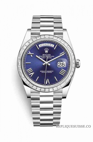 Copie Montre Rolex Day-Date 40 Platinum 228396TBR cadran bleu m228396tbr-0026