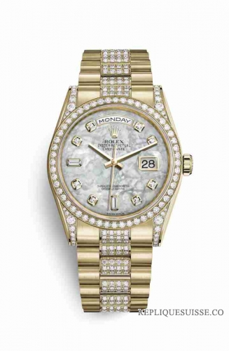 Copie Montre Rolex Day-Date 36 Or jaune 18 ct ensemble de cosses diamants 118388 Blanc nacre ensemble diamants Cadran m118388-0007