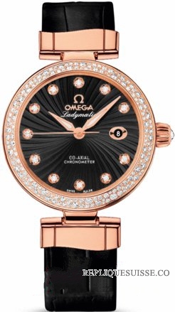 Omega De Ville Ladymatic Dames Rose Or noir Diamant 425.68.34 Montre Réplique [20141016300]