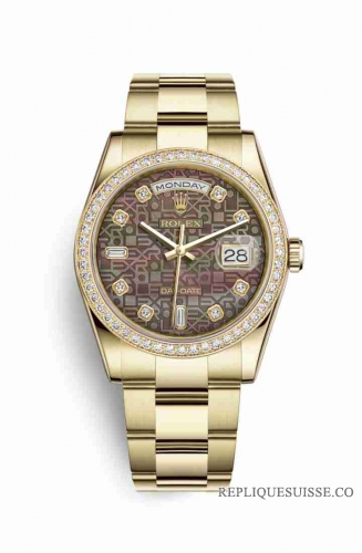 Copie Montre Rolex Day-Date 36 Or jaune 18 ct 118348 Nacre noire Jubile Design Set Diamants Cadran m118348-0224