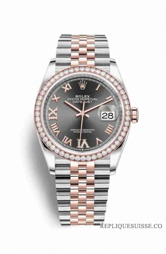 Copie Montre Rolex Datejust 36 Everose Roles ou Oystersteel 18 ct Everose or 126281RBR Rhodium fonce serti de diamants Cadran m126281rbr-0011