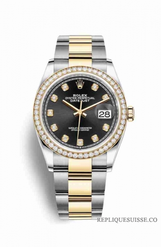 Copie Montre Rolex Datejust 36 Jaune Rolesor Oystersteel or jaune 18 ct 126283RBR Noir ensemble diamants Cadran m126283rbr-0008