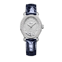 Réplique Chopard Happy Sport Ovale Automatique Diamant Or Blanc Cuir Bleu 31mm