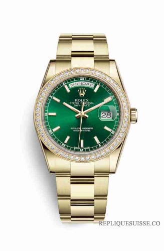 Copie Montre Rolex Day-Date 36 Or jaune 18 ct 118348 Cadran vert m118348-0225