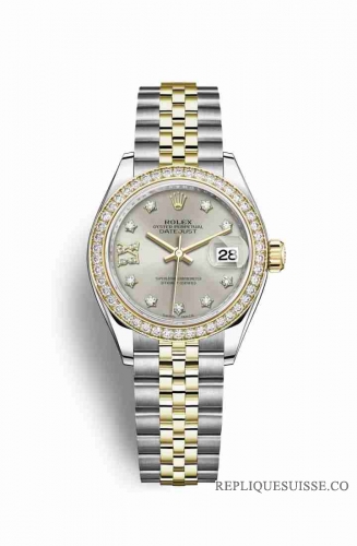 Copie Montre Rolex Datejust 28 Jaune Rolesor Oystersteel or jaune 18 ct RBR Argent serti diamants Cadran m279383rbr-0003