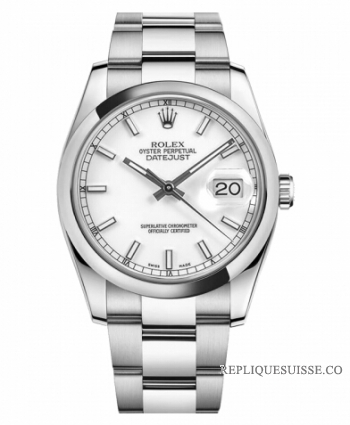 Réplique Rolex Datejust en acier de 36mm d?me lunette cadran blanc 116200 WSO