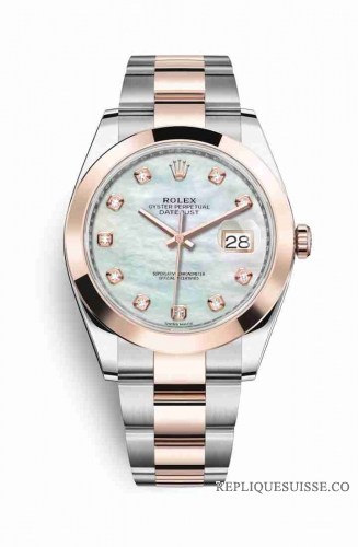 Copie Montre Rolex Datejust 41 Everose Roles ou Oystersteel 18 ct Everose or 126301 Blanc nacre sertie de diamants Cadran m126301-0013