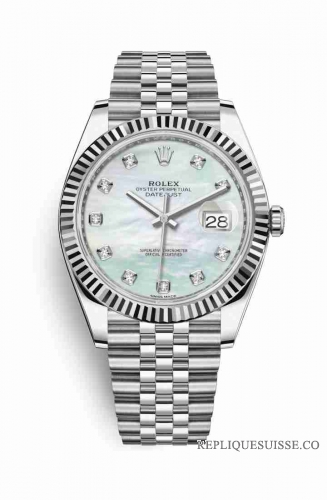 Copie Montre Rolex Datejust 41 White Rolesor Oystersteel or blanc 18 carats 126334 Diamants blancs nacres Set Cadran m126334-0020