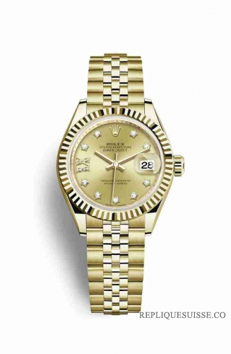 Copie Montre Rolex Datejust 28 Or jaune 18 ct Champagne-couleur diamants Cadran m279178-0014