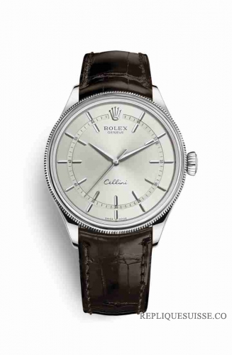 Copie Montre Rolex Cellini Time or blanc 18 ct 50509 Cadran rhodium m50509-0010