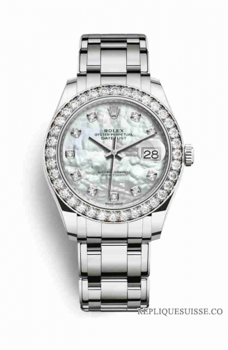 Copie Montre Rolex Pearlmaster 39 Or blanc 18 carats Nacre blanche sertie de diamants Cadran m86289-0001