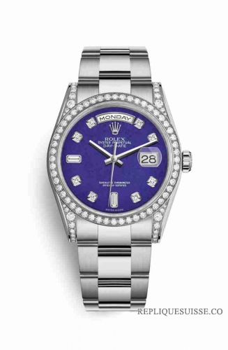 Copie Montre Rolex Day-Date 36 Or blanc 18 ct ensemble de diamants 118389 Lapis Lazuli ensemble Or blanc m118389-0086
