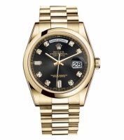 Rolex Day Date Or jaune Noir cadran 118208 BKDP