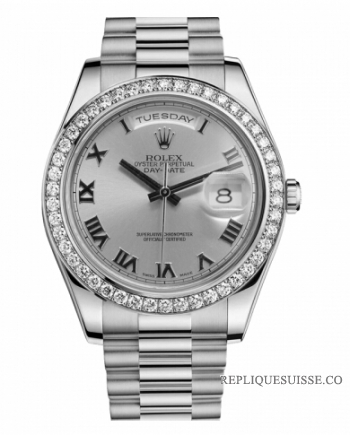 Réplique Rolex Day Date II President Blanc or and Diamonds Rhodium cadran 218349 RRP