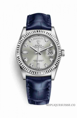 Copie Montre Rolex Day-Date 36 Or blanc 18 carats 118139 Argent serti de diamants Cadran m118139-0081