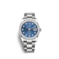 Rolex Datejust 36 Oystersteel or blanc 18 ct M126284RBR-0004 Design jubile bleu serti de diamants Cadran