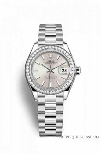 Copie Montre Rolex Datejust 28 Platinum RBR cadran argent m279136rbr-0006