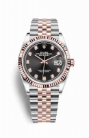 Copie Montre Rolex Datejust 36 Everose Roles ou Oystersteel 18 ct Everose or 126231 Noir serti de diamants Cadran m126231-0019