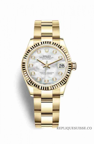 Copie Montre Rolex Datejust 31 Or jaune 18 ct 278278 Blanc serti de nacre Cadran m278278-0017