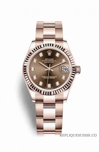 Copie Montre Rolex Datejust 31 18 carats Everose or 278275 Chocolat ensemble diamants Cadran m278275-0017