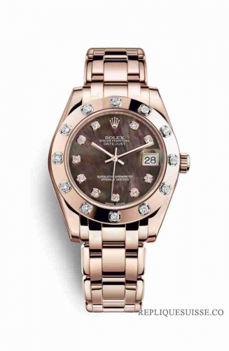 Copie Montre Rolex Pearlmaster 34 18 ct Everose or Nacre noire sertie de diamants Cadran m81315-0012