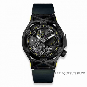 Copie Montre Hublot Techframe Ferrari Tourbillon Chronographe Carbone Jaune 45mm 408.QU.0129.RX