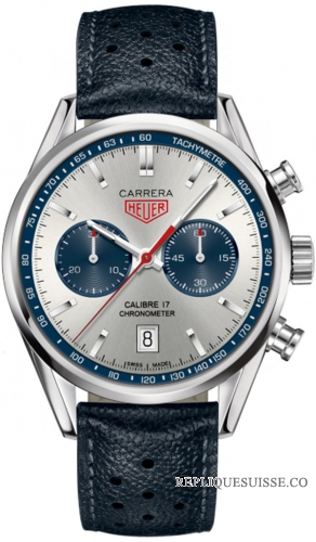 TAG Heuer Réplique Carrera argent Dial Chronographe Bleu Cuir CV5111FC6335