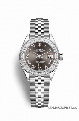 Copie Montre Rolex Datejust 28 Blanc Role ou Oystersteel Or blanc 18 carats RBR Gris fonce Cadran m279384rbr-0015