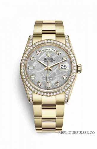 Copie Montre Rolex Day-Date 36 Or jaune 18 ct ensemble de cosses 118388 Diamantaire Meteorite ensemble Cadran m118388-0127