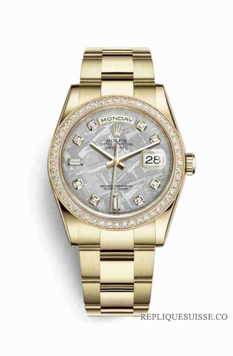 Copie Montre Rolex Day-Date 36 Or jaune 18 ct 118348 Meteorite sertie de diamants Cadran m118348-0097