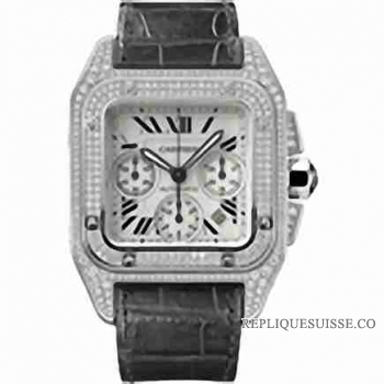 Cartier Santos 100 XL Diamants Or Chronographe WM500651 Montre Réplique
