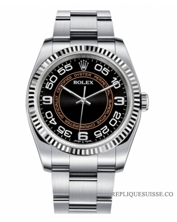 Rolex Oyster Perpetual No Date Acier inoxydable Noir & orange cadran 116034 BKORAO