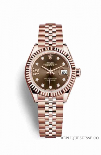 Copie Montre Rolex Datejust 28 18 carats Everose or 279175 Set diamants chocolat Cadran m279175-0004